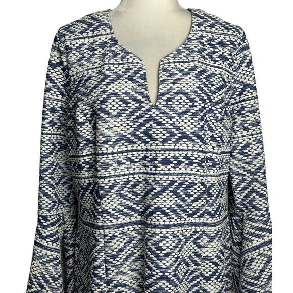 Signature by Robbie Bee Dress Blue White Textured Print Bell Sleeves Womens XL - Picture 4 of 8